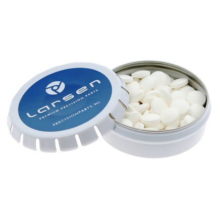 Pepermuntblikje met logo als give-away