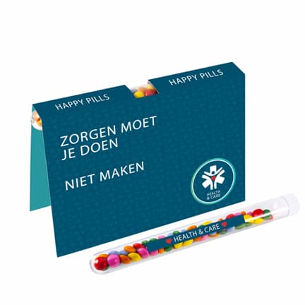 Bedrukte kaart met zoet gevuld reageerbuisje