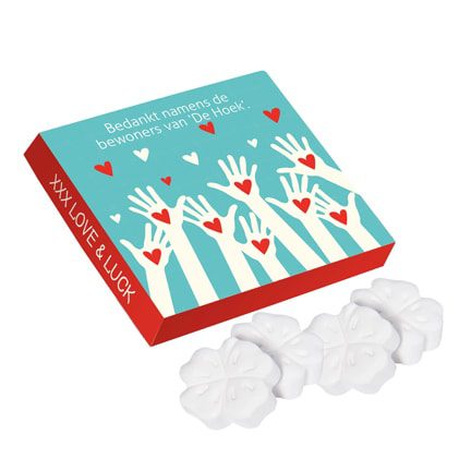 Bedrukt pepermuntdoosje met geluksklavertjes