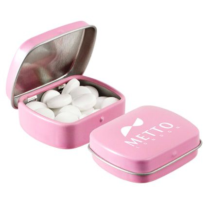 Klein scharnierblikje pepermunt met logo