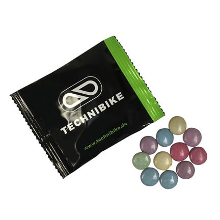 Bedrukt zakje biologische chocolade lentilles