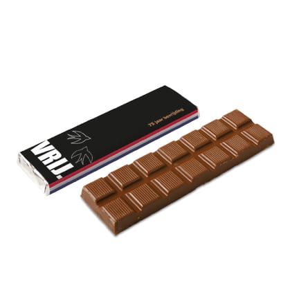 Reep chocolade in bedrukte wikkel