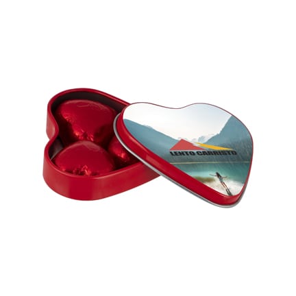 Hartenblikje chocolade hartjes voor Valentijn
