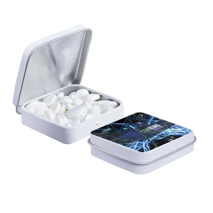 Vierkant pepermuntblikje met logo