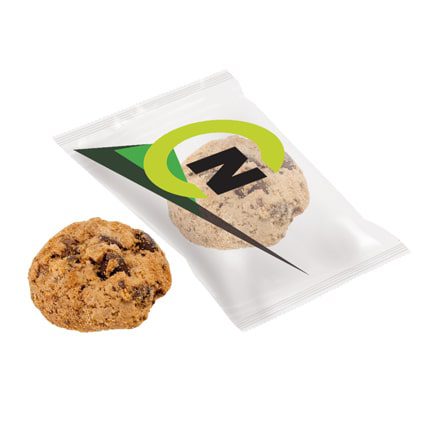 Bedrukte flowpack met chocolate chip koekje