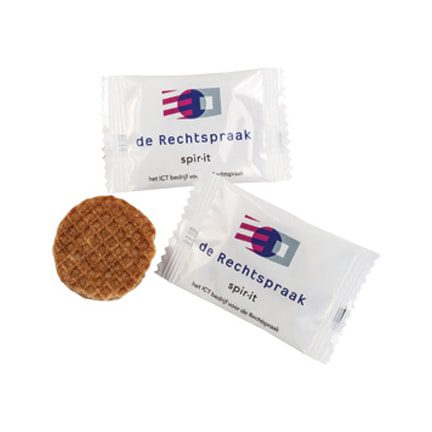 Bedrukte flowpack met mini stroopwafeltje