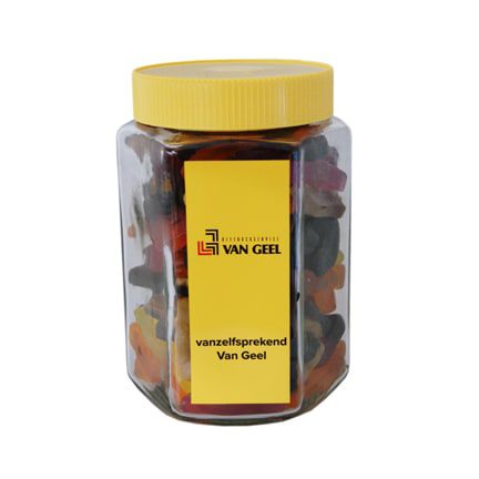 Zeskantige snoeppot met logo 750cc