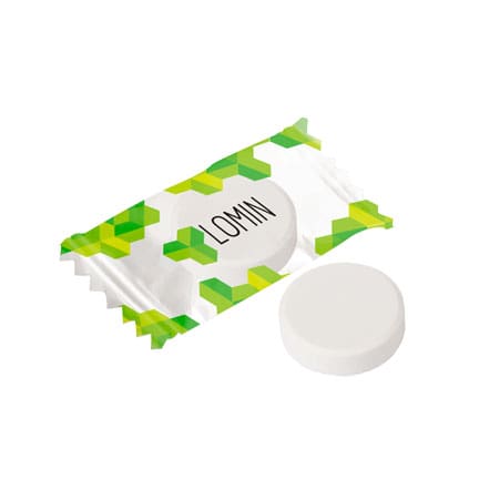 Bedrukte flowpack met 1 pepermunt