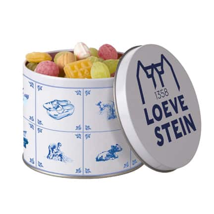 Delftsblauw snoepblik met logo