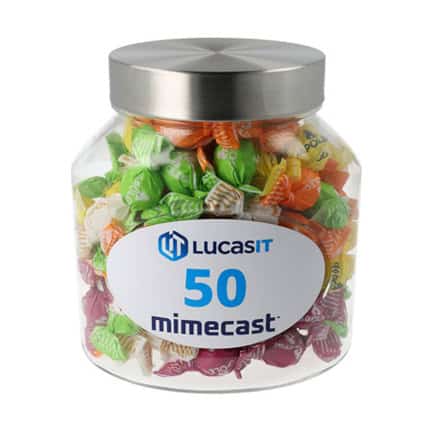 Ovale stoere snoeppot met logosticker 1500cc