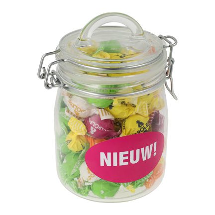 Stoere glazen weckpot met logo 750cc