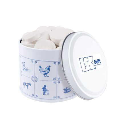 Delftsblauw snoepblik met logo