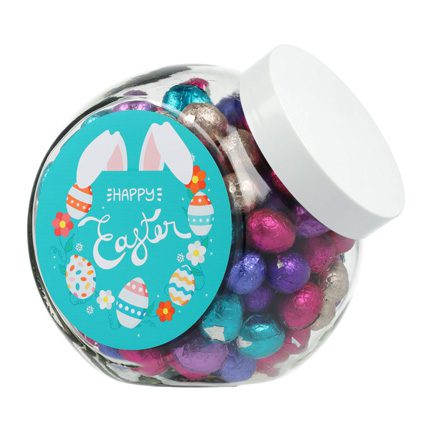 Snoeppot paaseitjes met logo voor Pasen 2000cc