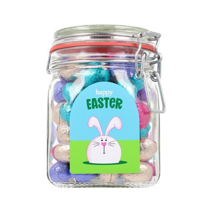 Snoeppot met logo & paaseitjes 900cc