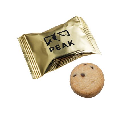 Bedrukte flowpack met vanille of chocolade koekje