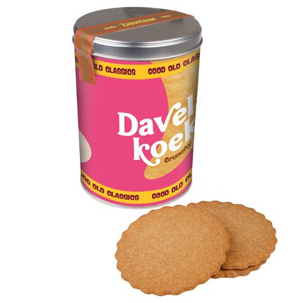 Hoog rond blik met Davelaar koeken